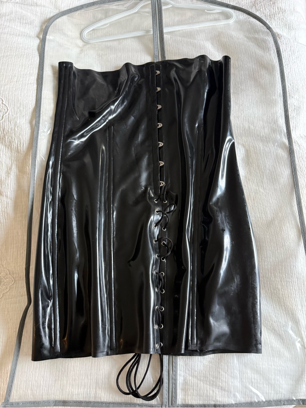 Black latex Lace-Up corset dress - Picture 2 of 4